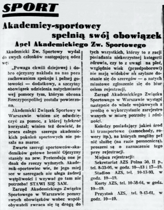 „Polska Zbrojna” nr 237 z 27VIII 1939 r., s. 7.